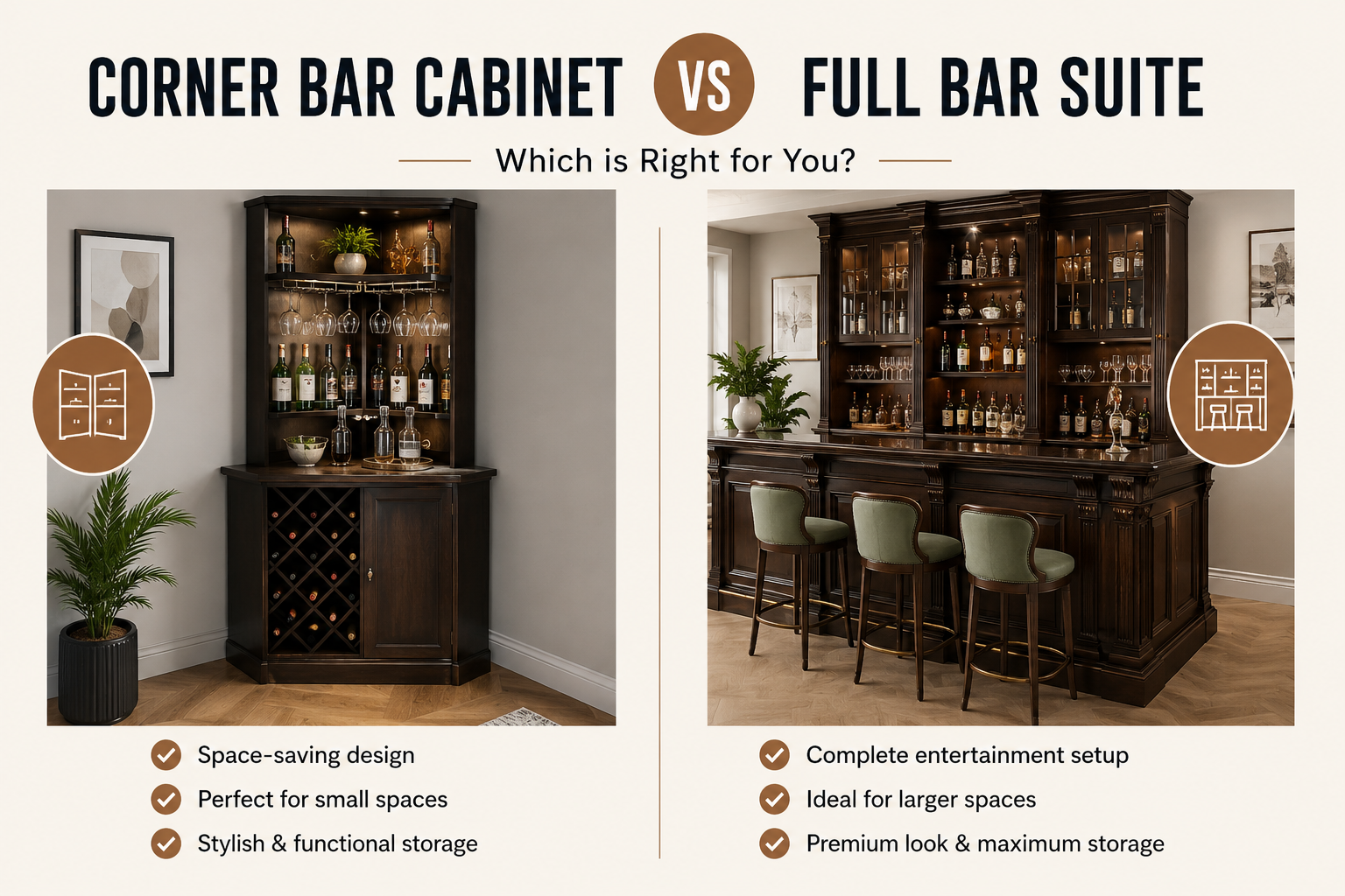 Corner Bar Cabinet vs Full Bar Suite: Which is Right for You?