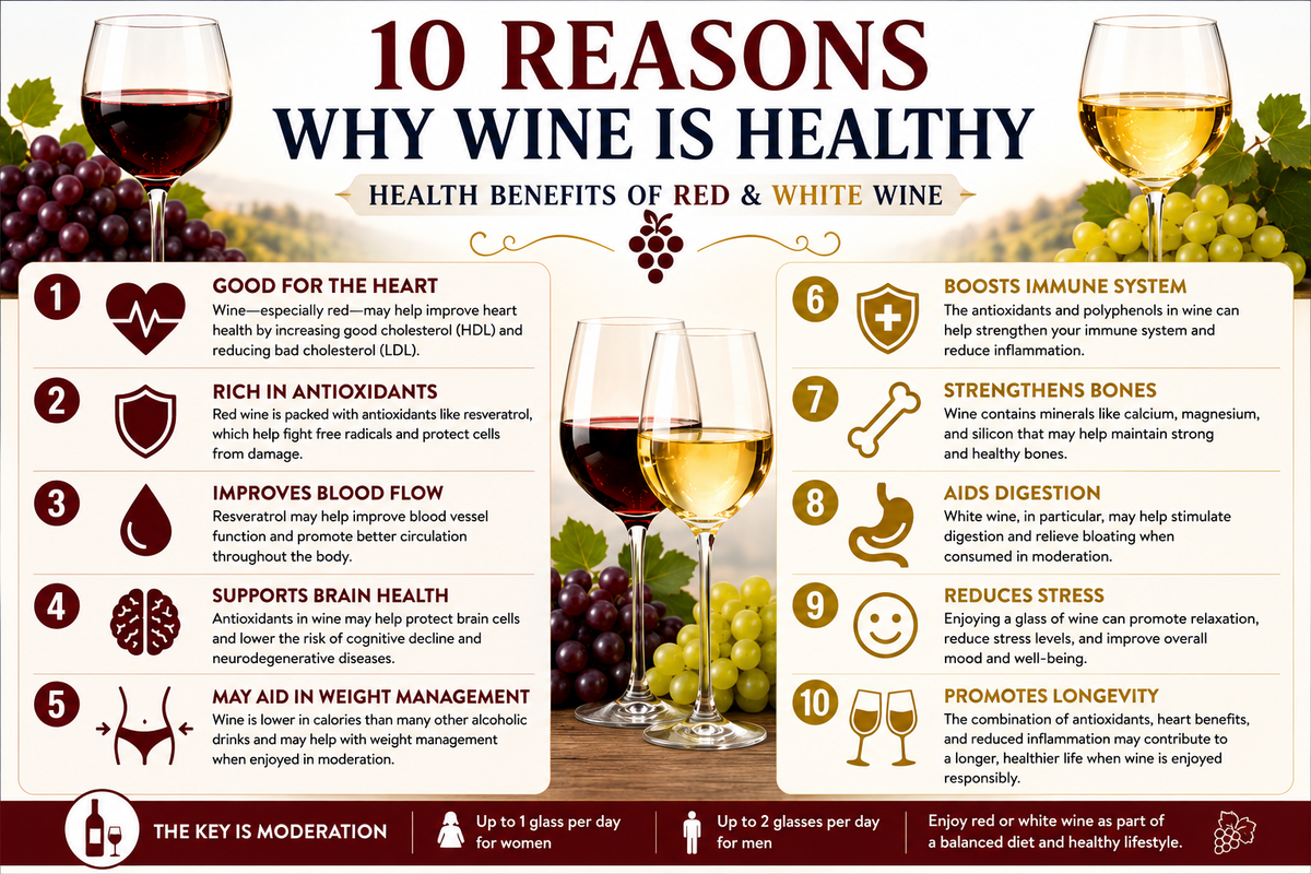 10 Reasons Why Wine Is Healthy | Health Benefits of Red & White Wine