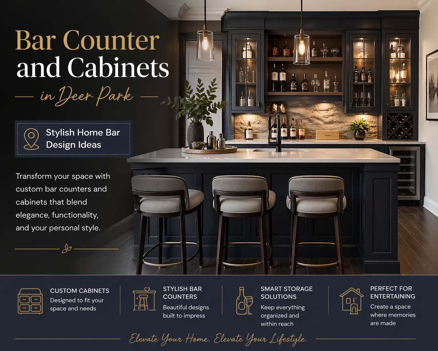 Bar Counter and Cabinets in Deer Park – Stylish Home Bar Design Ideas
