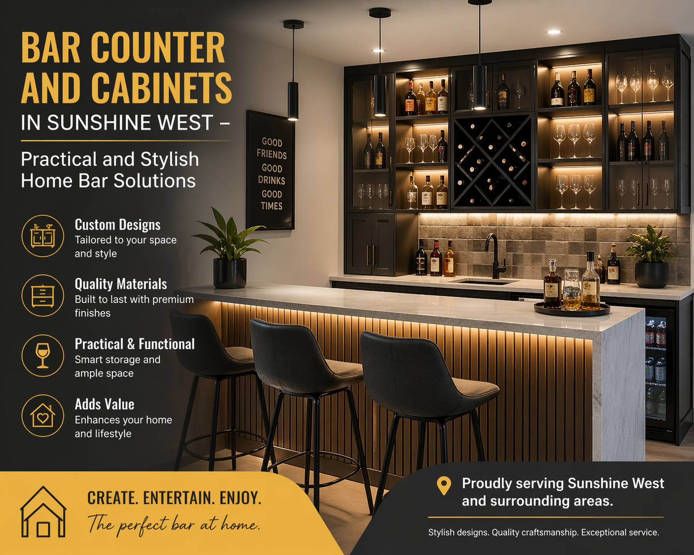 Bar Counter and Cabinets in Sunshine West – Practical and Stylish Home Bar Solutions