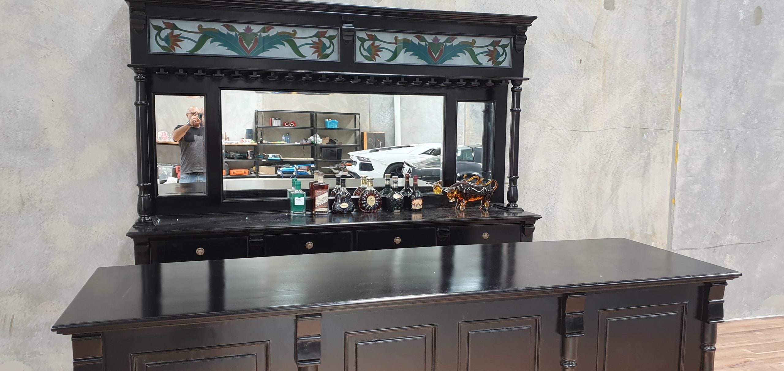 Custom Made Black Mahogany Wood Pub Bar Cabinet
