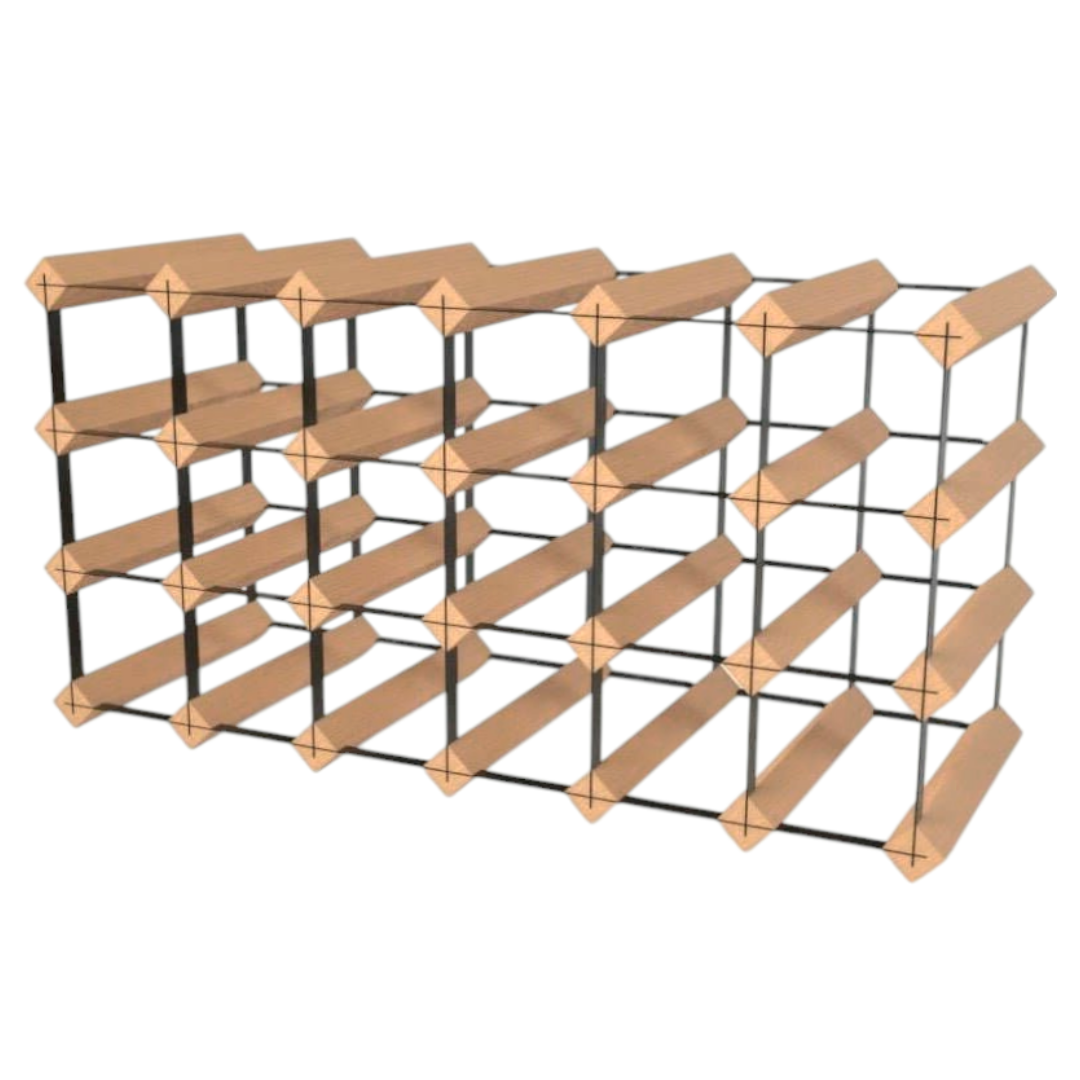 24 Bottles Classic Line Wine Rack Classic Line design combination of Premium Natural Pine Wood and metal with individual bottle shelves.