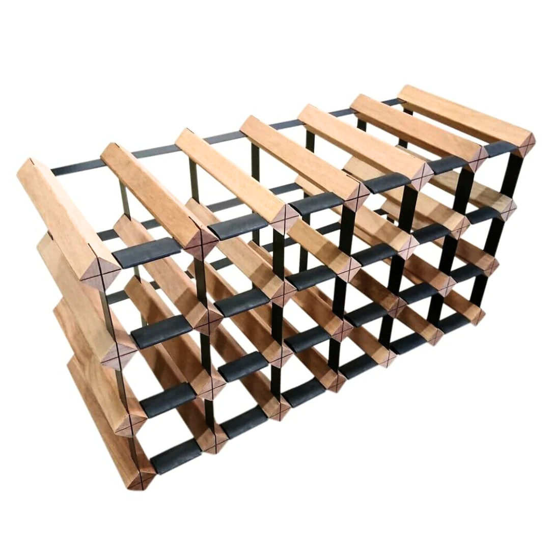 24 Bottles Classic Line Wine Rack Classic Line design combination of Premium Natural Pine Wood and metal with individual bottle shelves.