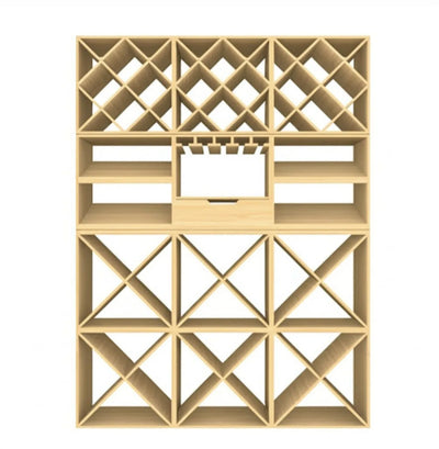 Store up to 358 bottles in style with our premium wooden wine rack set. Features diamond, X-cubes, shelving, stemware rack, and drawer. Perfect for wine collectors.