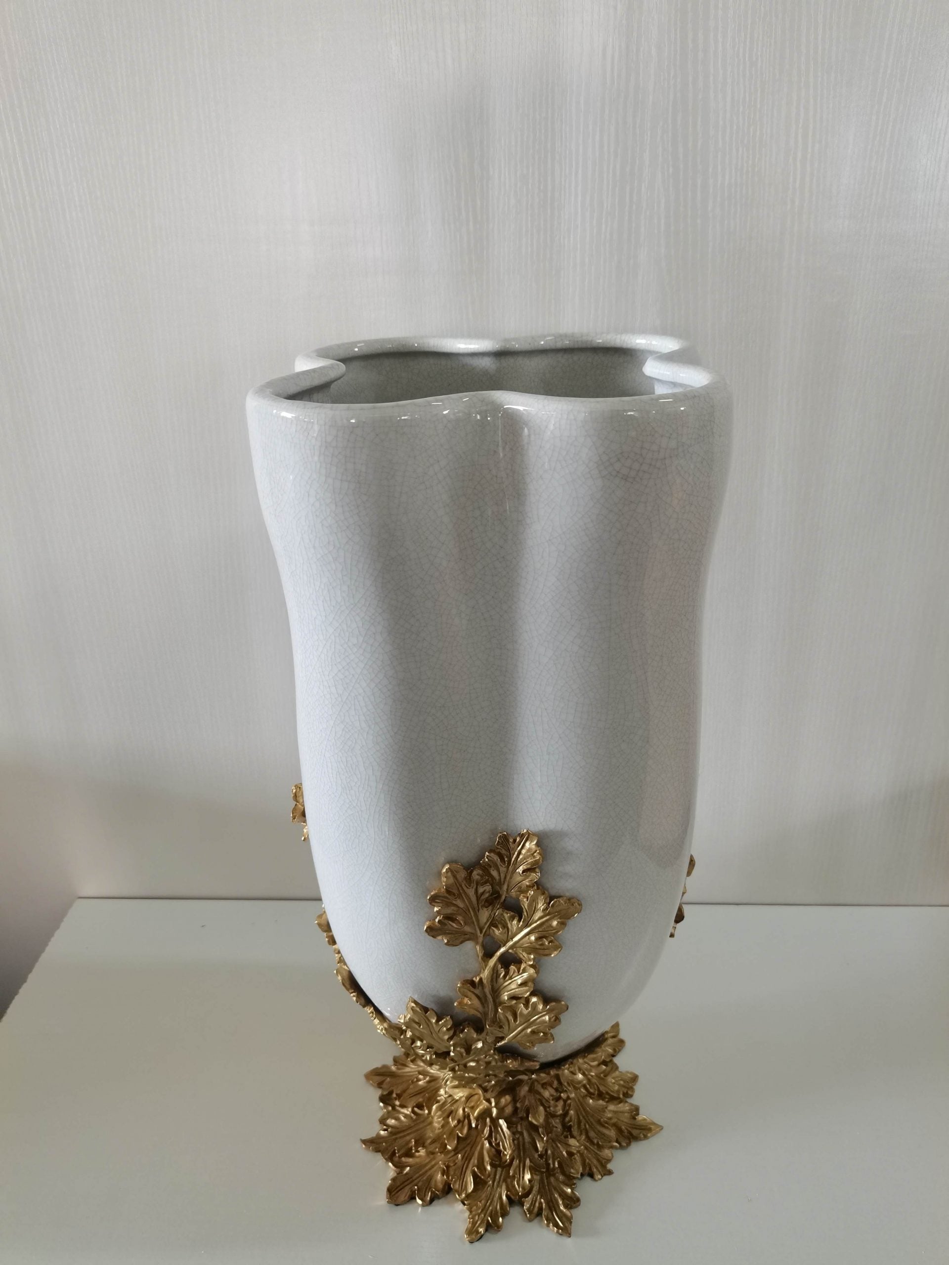 Cream Antique Brass Ceramic Vase