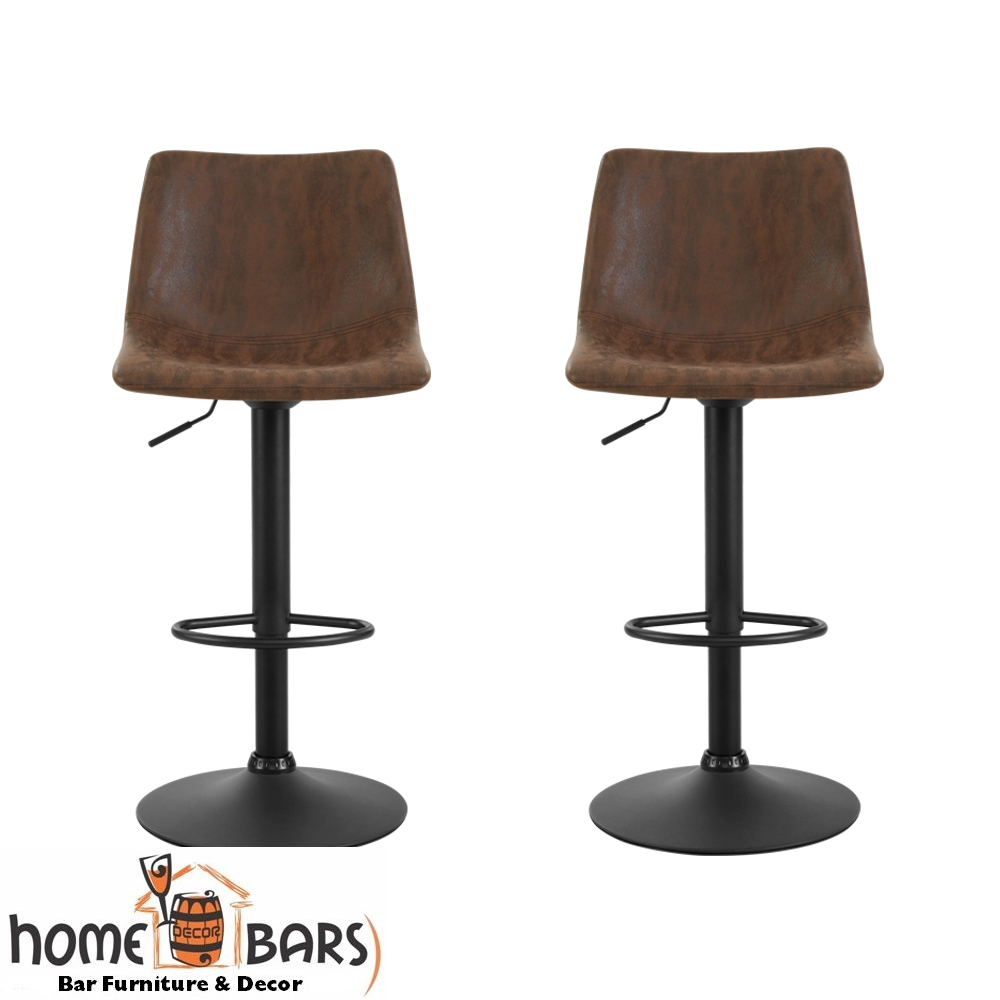 Set of 2 Bar Stools Gas Lift PU Leather- Brown