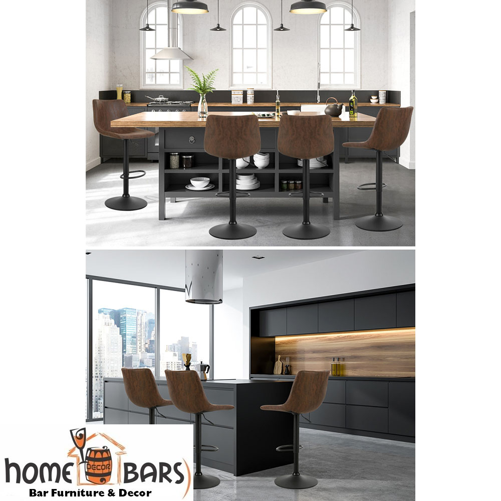 Set of 2 Bar Stools Gas Lift PU Leather- Brown