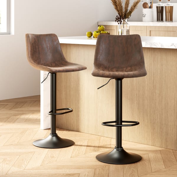 2x Bar Stools Vintage Swivel Gas Lift Brown