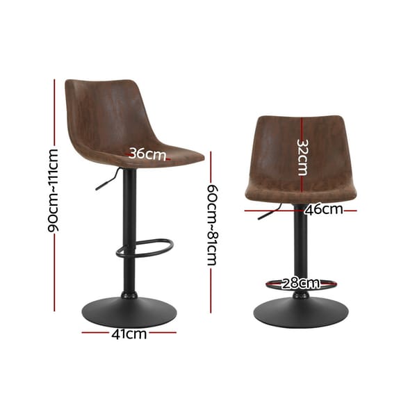 2x Bar Stools Vintage Swivel Gas Lift Brown