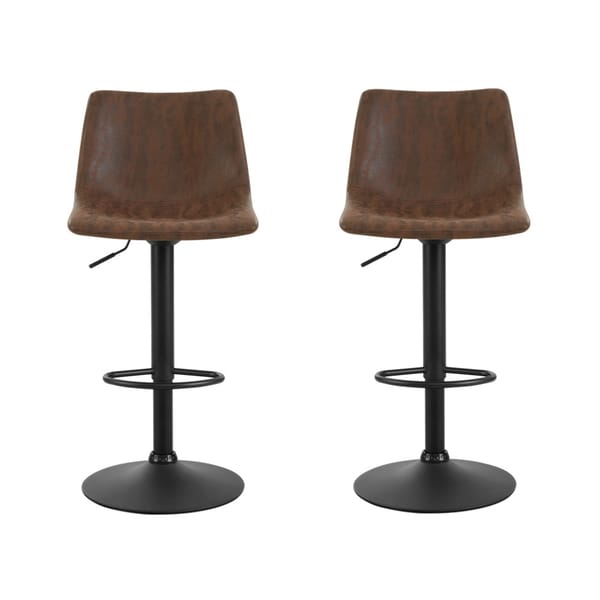 2x Bar Stools Vintage Swivel Gas Lift Brown