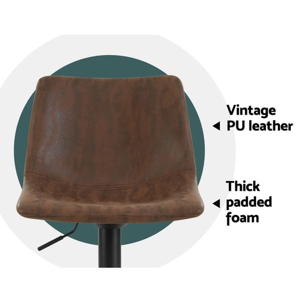 2x Bar Stools Vintage Swivel Gas Lift Brown