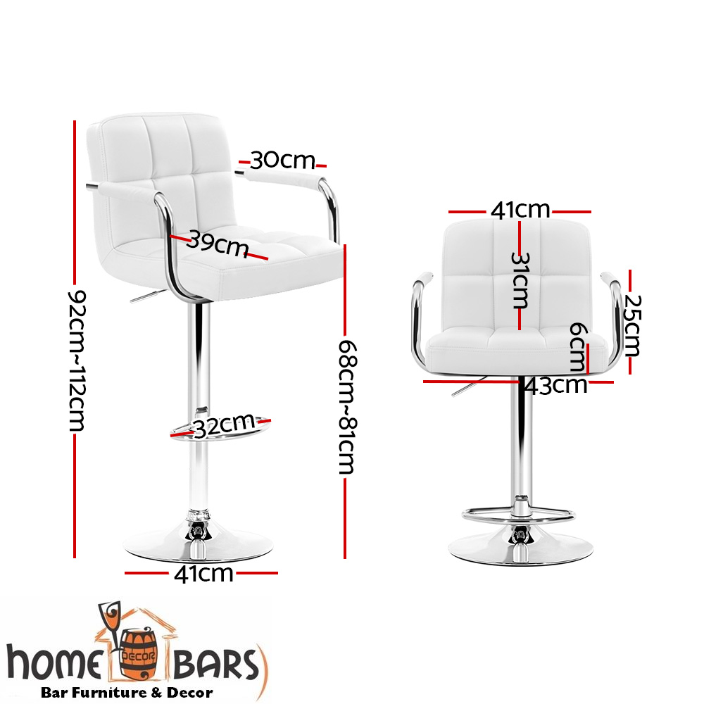 White Bar Stools Set of 2 Gas lift Swivel