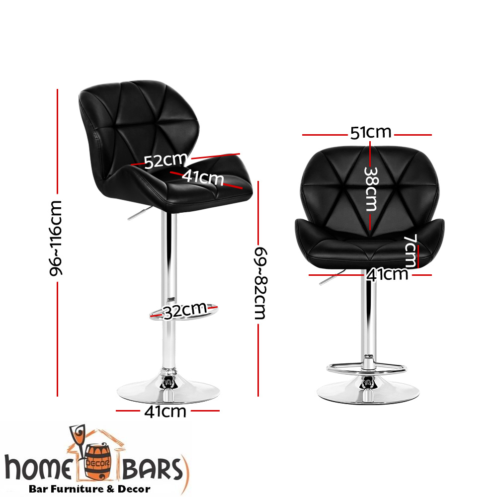 Black Set of 2 Kitchen Bar Stools - Black and Chrome