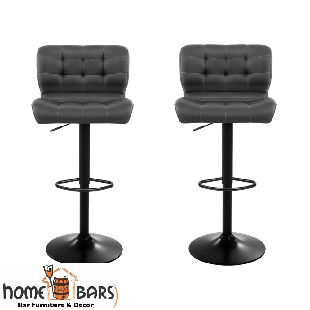 Set of 2 Kitchen Bar Stools Gas Lift Plush PU Leather - Black and Grey