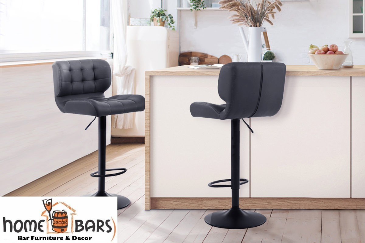 Set of 2 Kitchen Bar Stools Gas Lift Plush PU Leather - Black and Grey