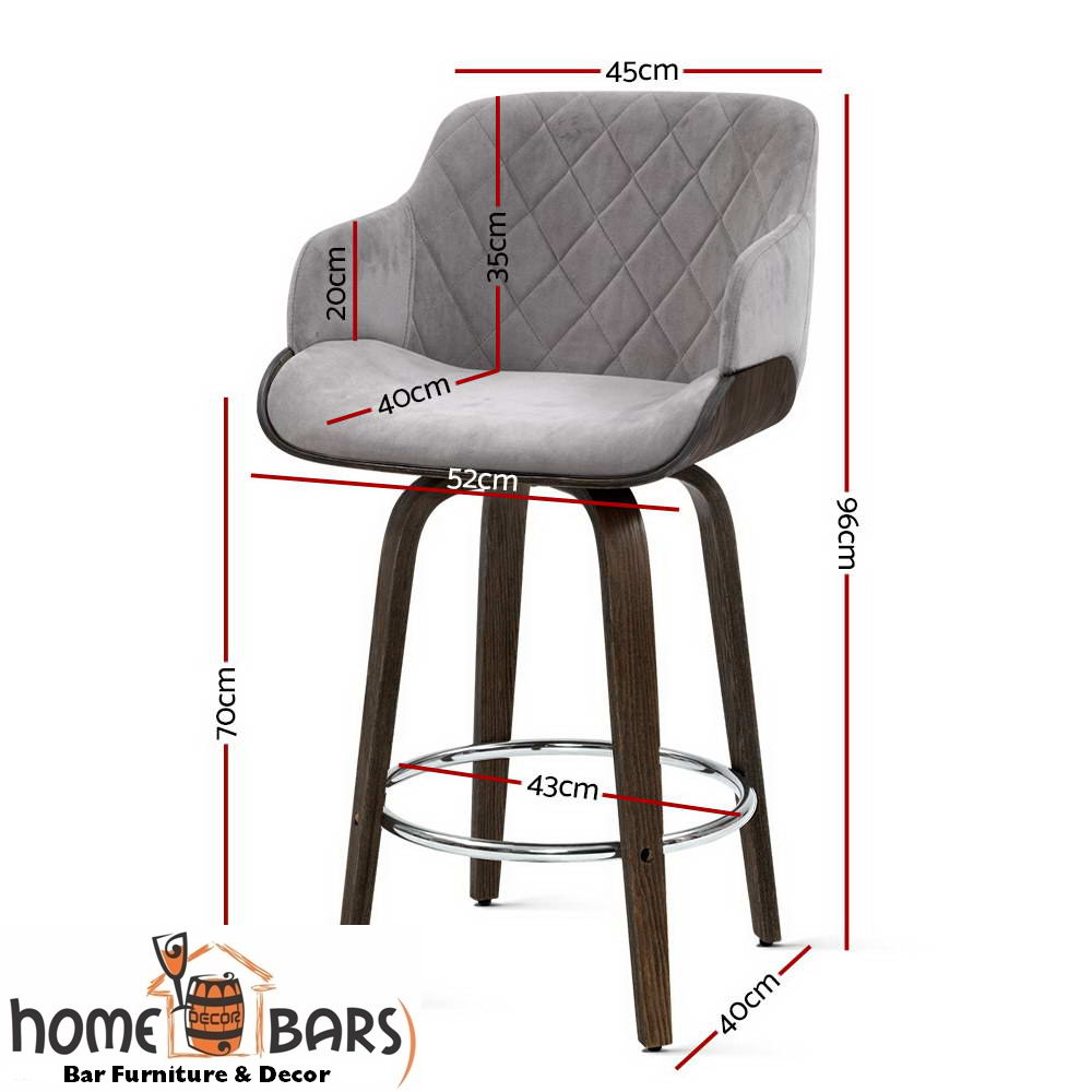 Velvet Bar Stool Swivel - Grey and Wood