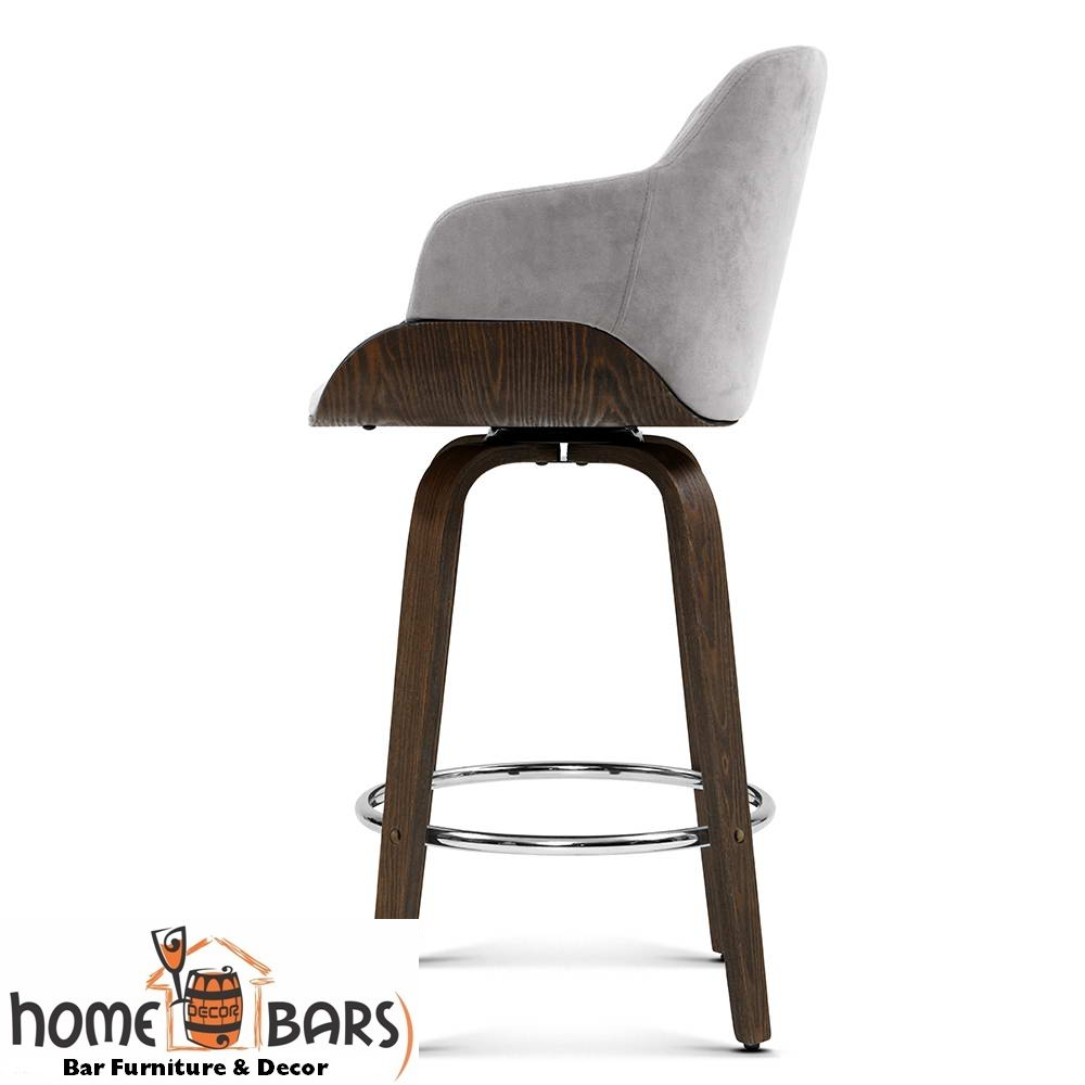 Velvet Bar Stool Swivel - Grey and Wood