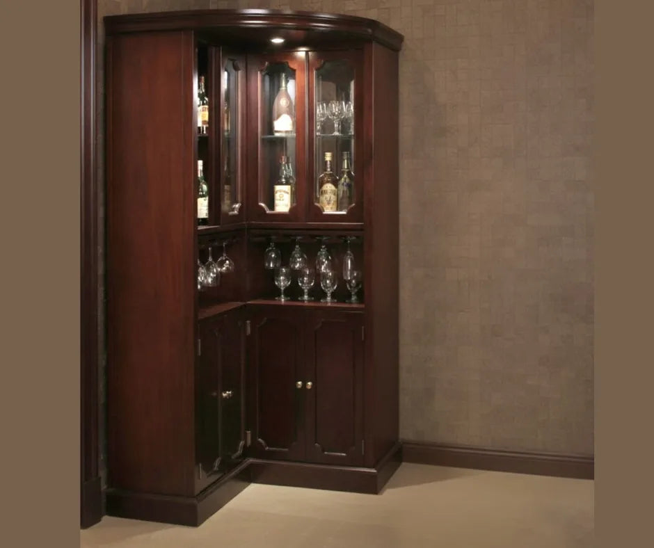 This elegant Corner Curio Bar Cabinet is the perfect solution for stylish storage in any dining room or living space. Designed to maximize your floor plan, its unique corner design fits snugly into any room, saving valuable space without sacrificing functionality.