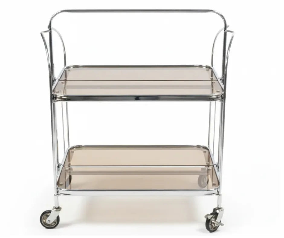 Luxury bar cart trolley with glass shelves for drinks and storage