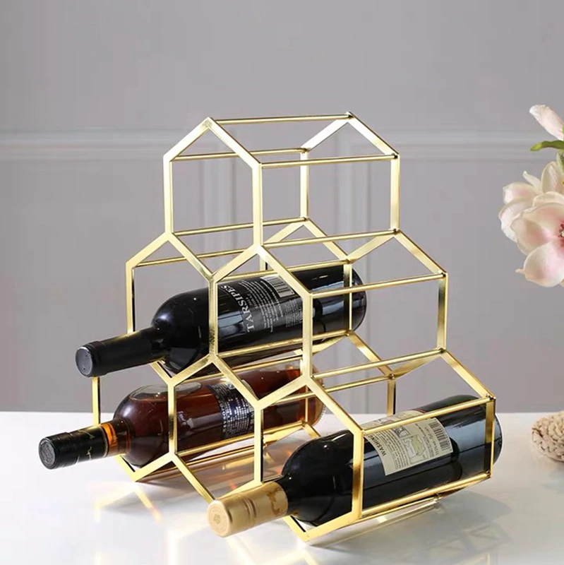 Gold Honeycomb 6 Bottles Wine Holder