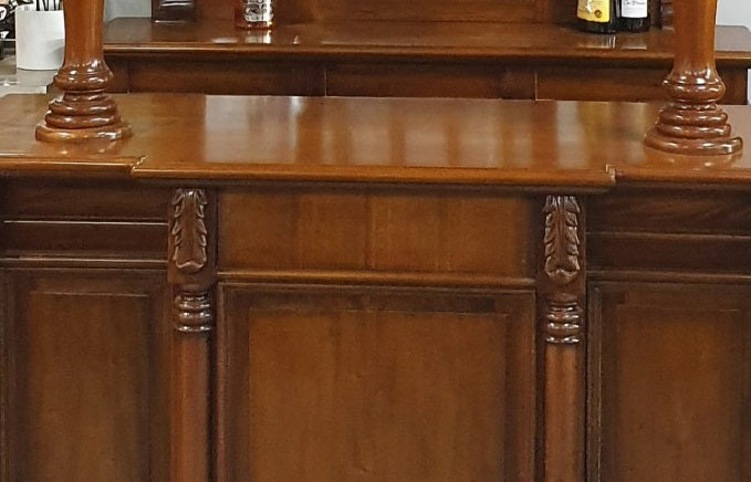 Mahogany Solid Wood Bar Cabinet with Stained Glass Canopy