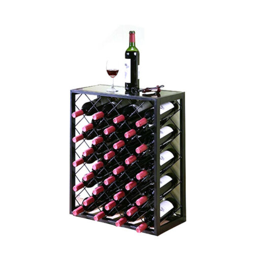 32 Bottle Glass Top Metal Floor Standing Wine Rack