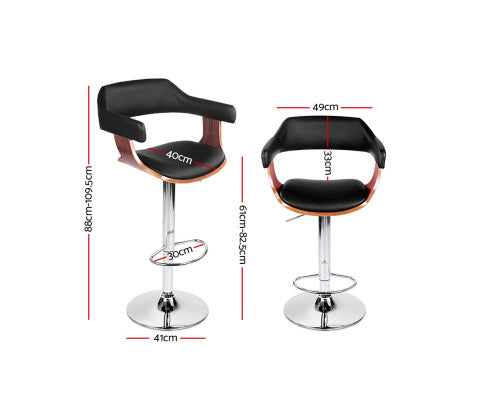 Set of 2 Wooden Bar Stool - Black and Wood