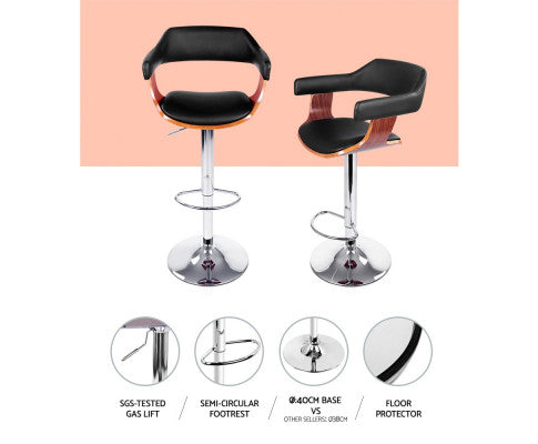 Set of 2 Wooden Bar Stool - Black and Wood