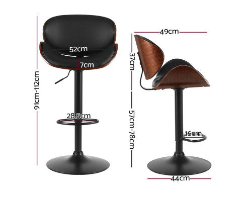 Joyce Kitchen Bar Stools Swivel Gas Lift Wooden Metal Black Barstools