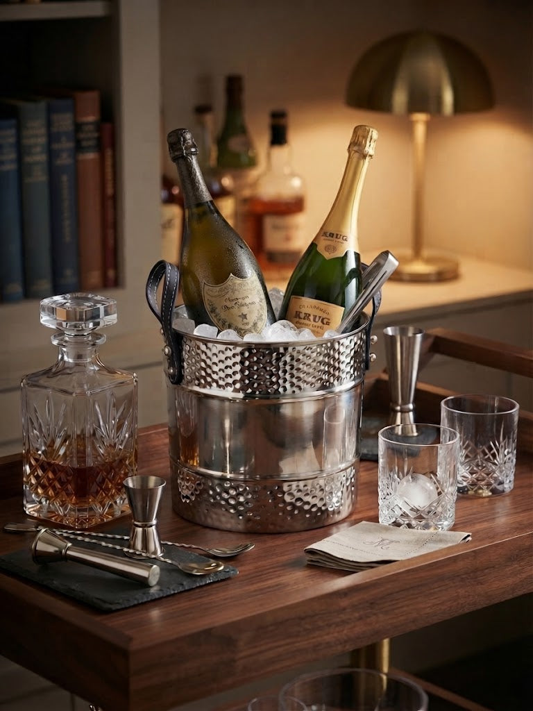 Stainless Steel Hammer Wine / Champagne Bucket w/Leather Handles