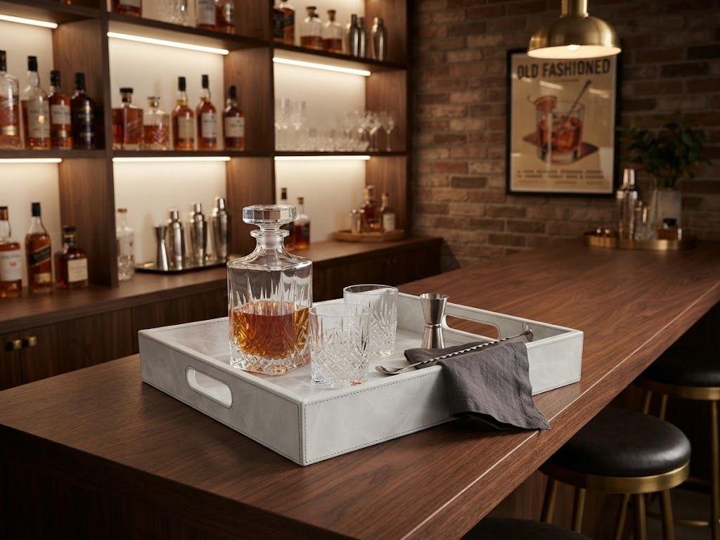 Handcrafted Full Grain Leather Serving Tray - White
