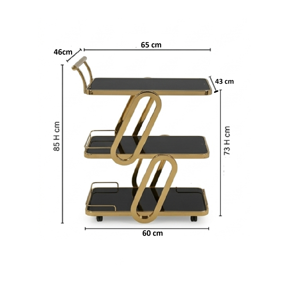 Modern 3-Tier Gold & Black Glass Bar Cart – Luxury Rolling Serving Trolley