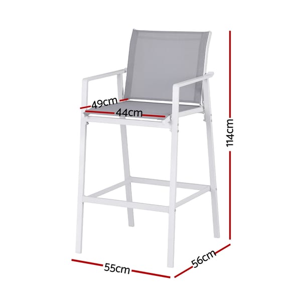 Gardeon 2PC Outdoor Bar Stools Dining Chairs Patio Furniture Garden Steel Textilene White