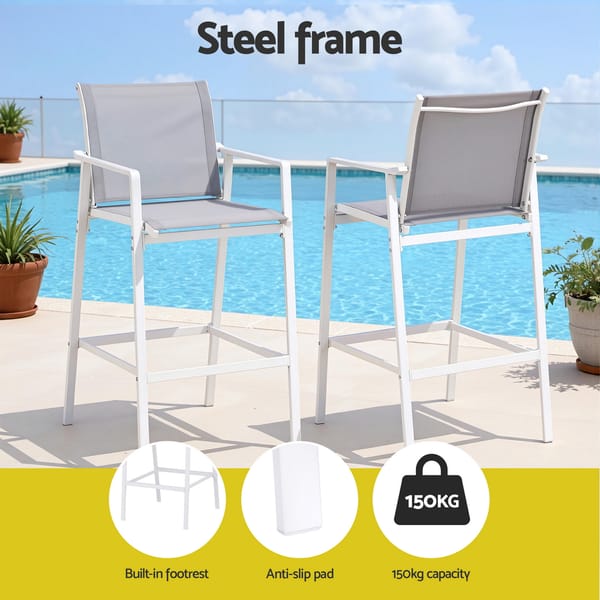 Gardeon 2PC Outdoor Bar Stools Dining Chairs Patio Furniture Garden Steel Textilene White