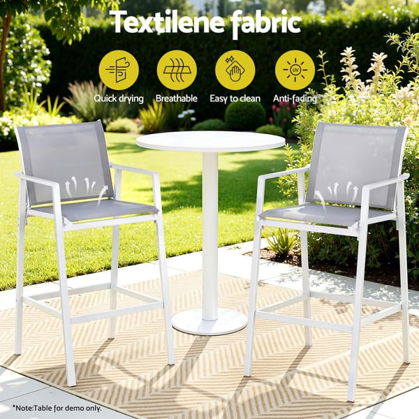 Gardeon 2PC Outdoor Bar Stools Dining Chairs Patio Furniture Garden Steel Textilene White