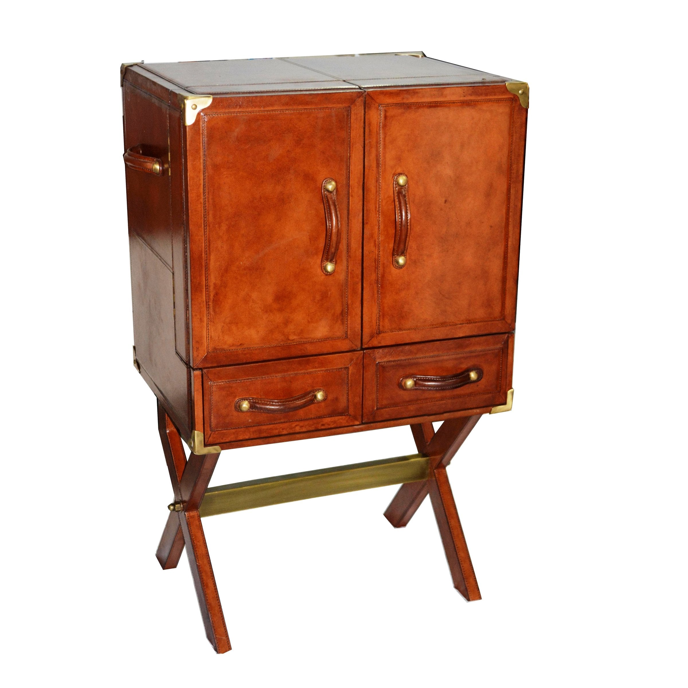 PRESIDENT LEATHER BAR CABINET ON STAND TAN