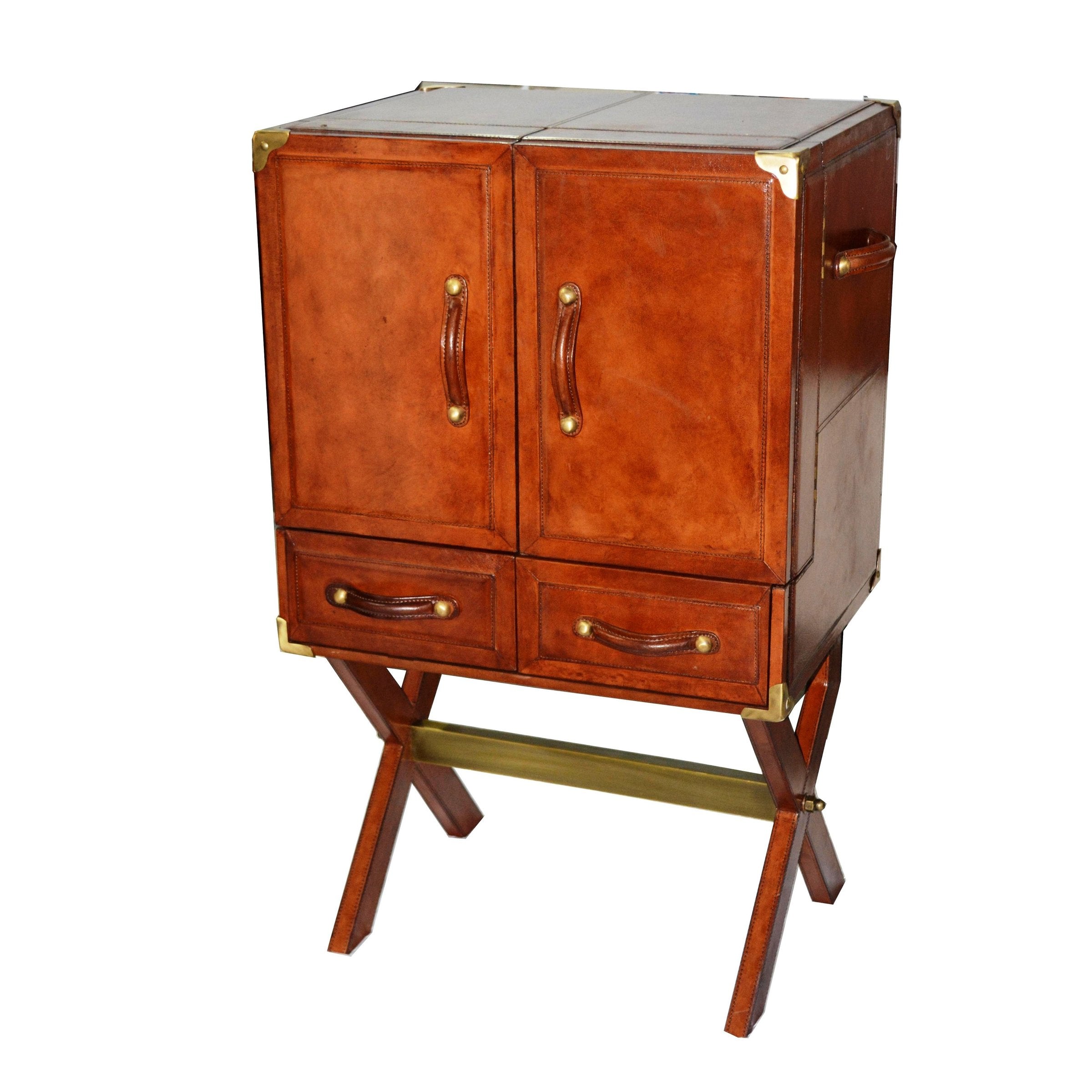 PRESIDENT LEATHER BAR CABINET ON STAND TAN