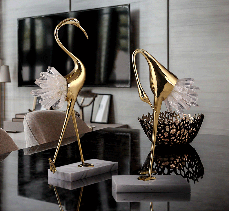 Set of Cranes 3pcs- Brass, Crystal, Marble