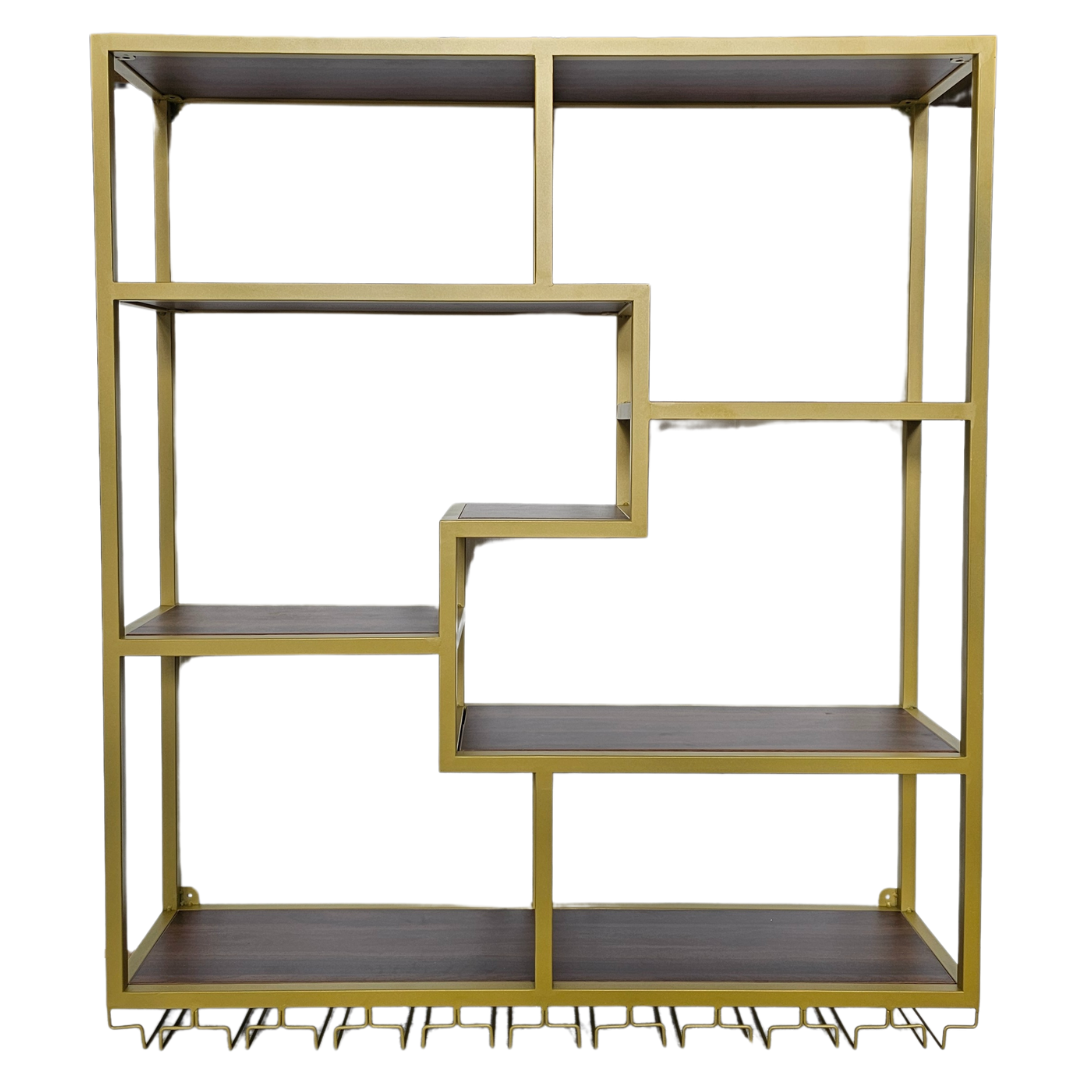 Gold Wall Mounted Bar Shelf with Glass Hanger