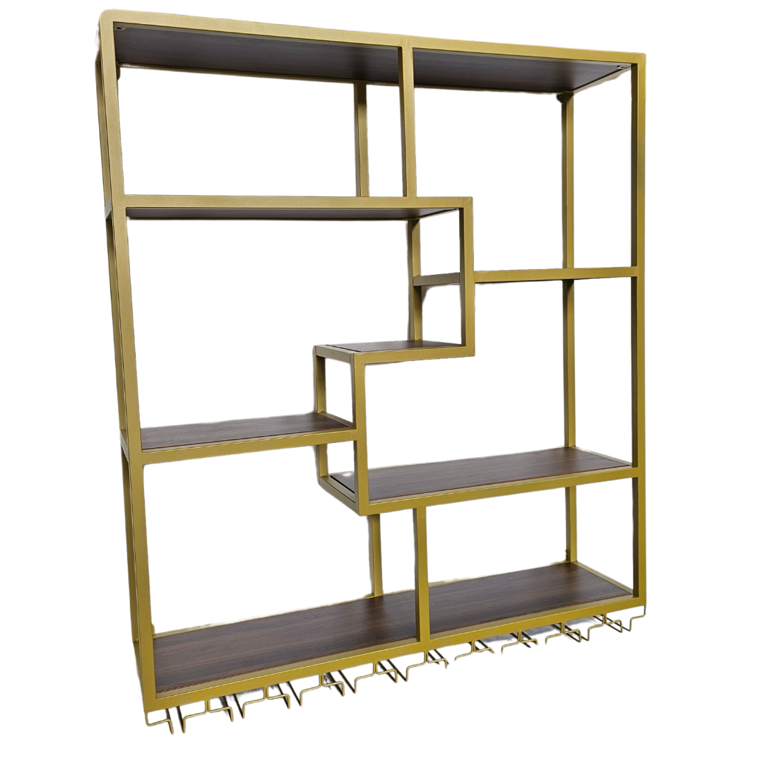 Gold Wall Mounted Bar Shelf with Glass Hanger