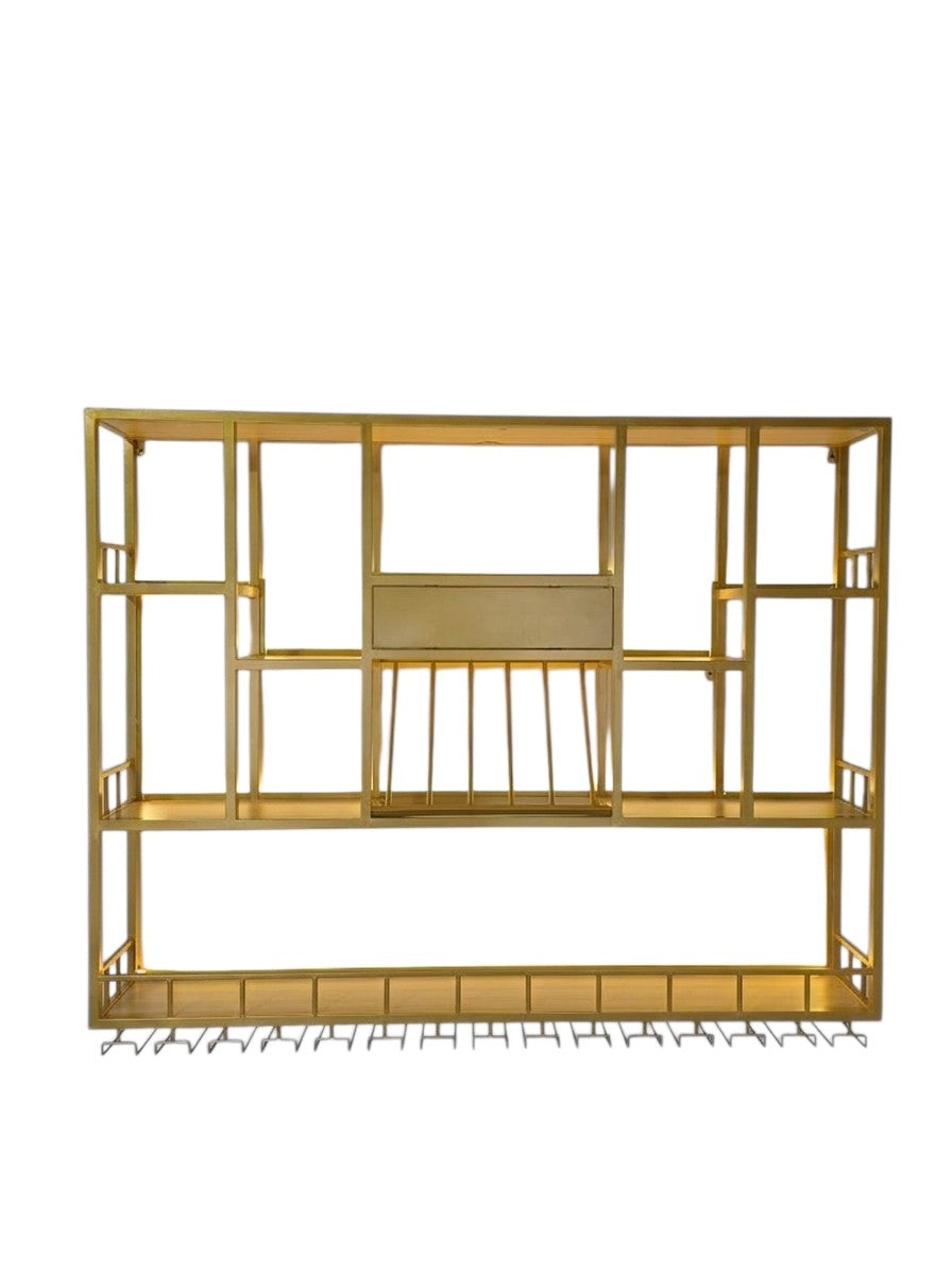 Gold metal Bar rack with shelves with led lights