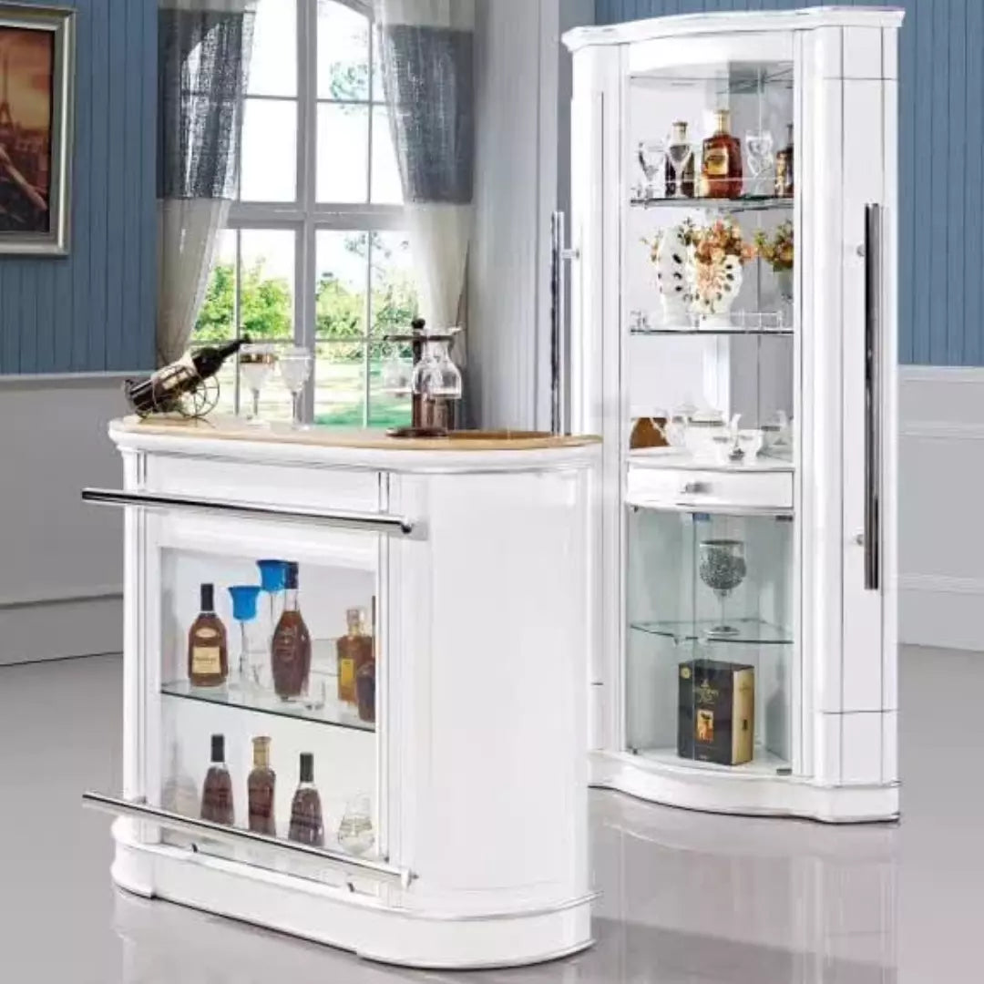 White Corner Bar Cabinet and Counter