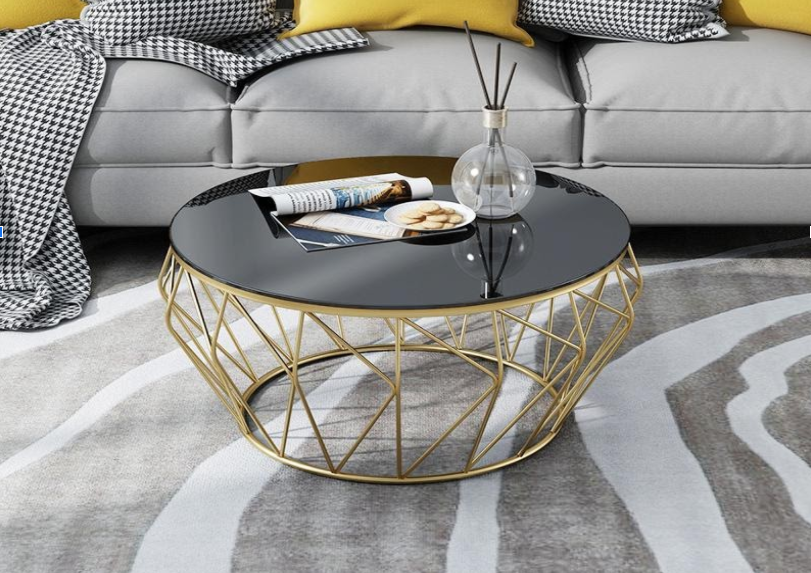 Round Black Gold Tempered Glass Table
