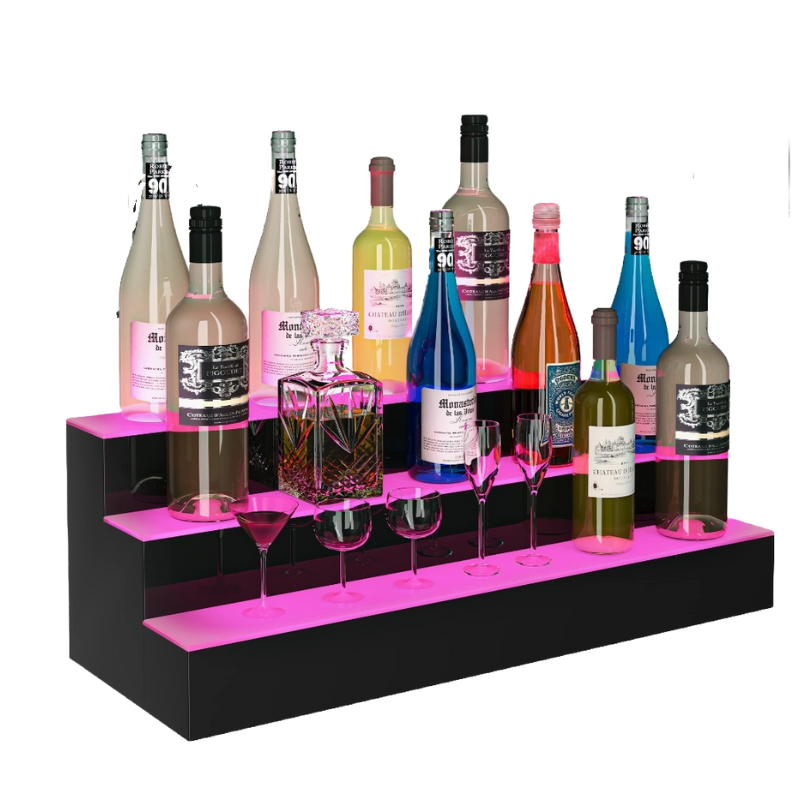 3 Step Lighted Liquor Bottle Display Shelf Counter-top Bar Organiser