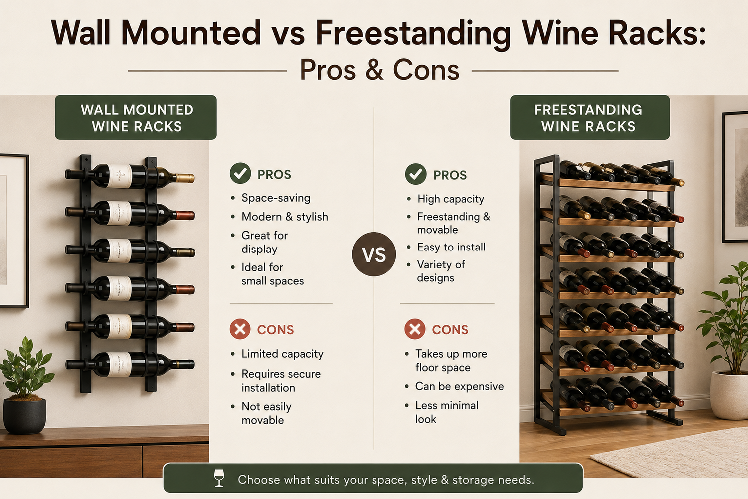 Wall Mounted vs Freestanding Wine Racks: Pros & Cons