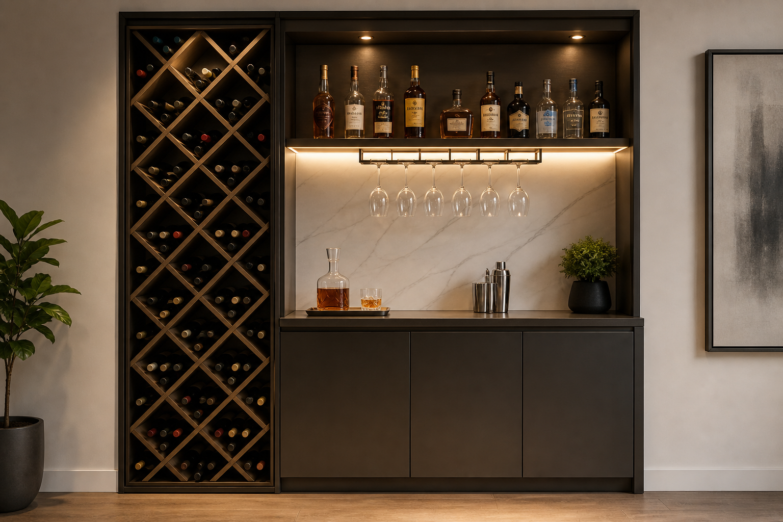 How to Combine a Wine Rack and Home Bar in One Space