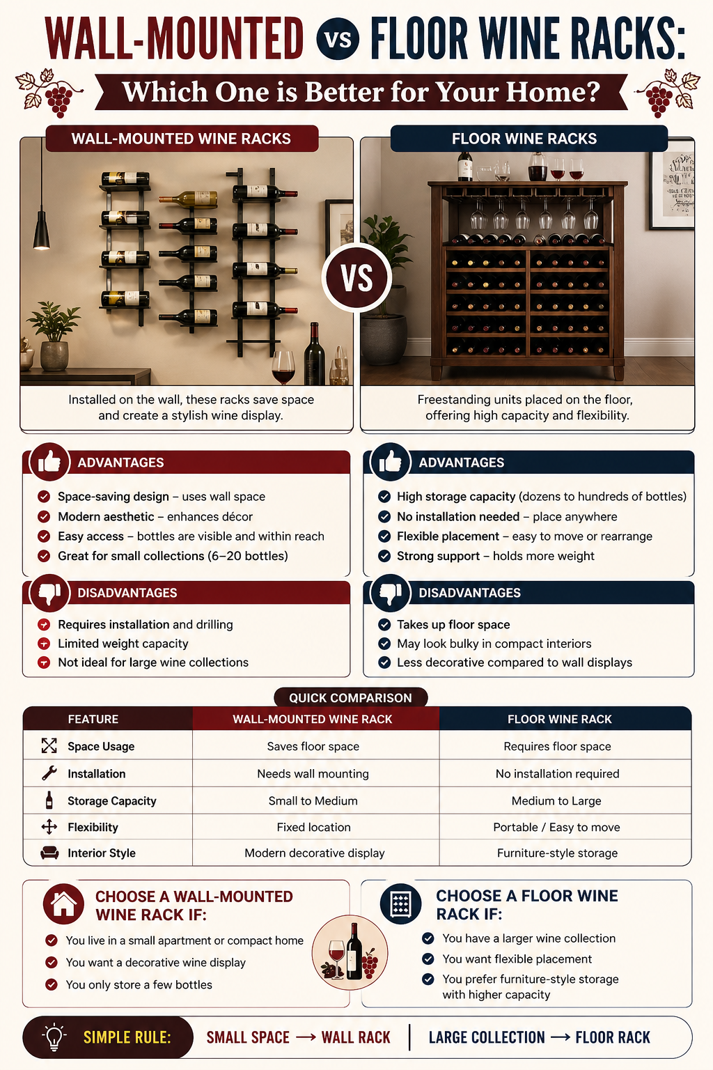 Wall-Mounted vs Floor Wine Racks: Which One is Better for Your Home?