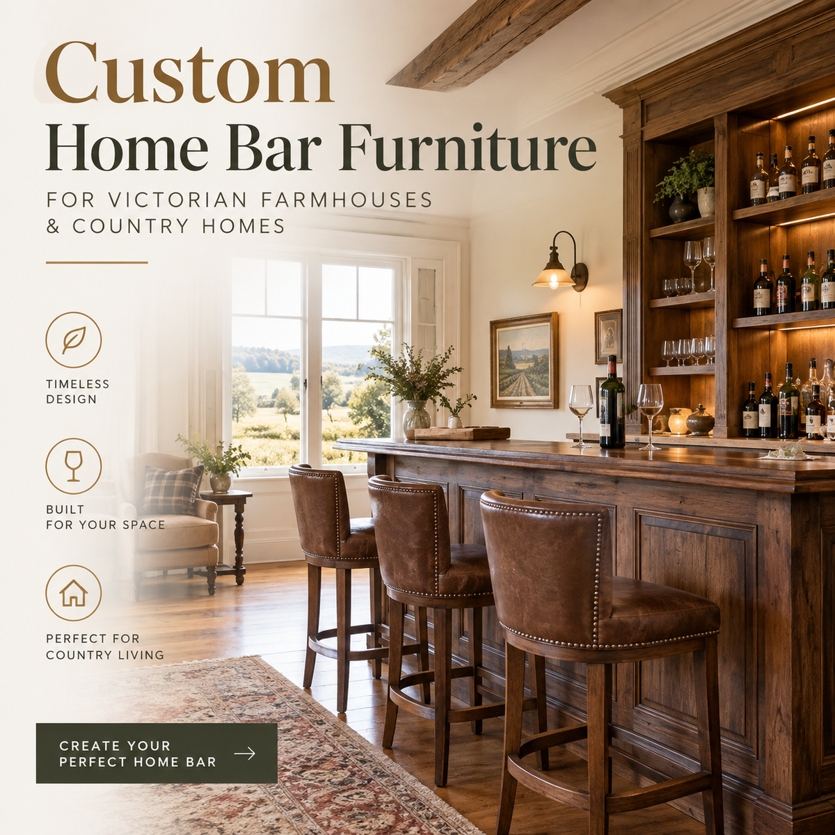 Custom Home Bar Furniture for Victorian Farmhouses & Country Homes