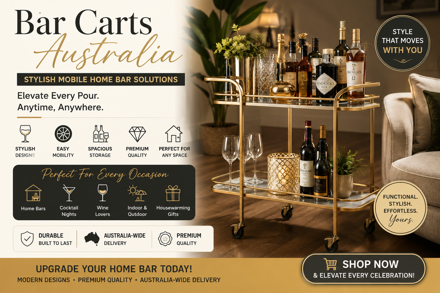 Bar Carts Australia - Stylish Mobile Home Bar Solutions