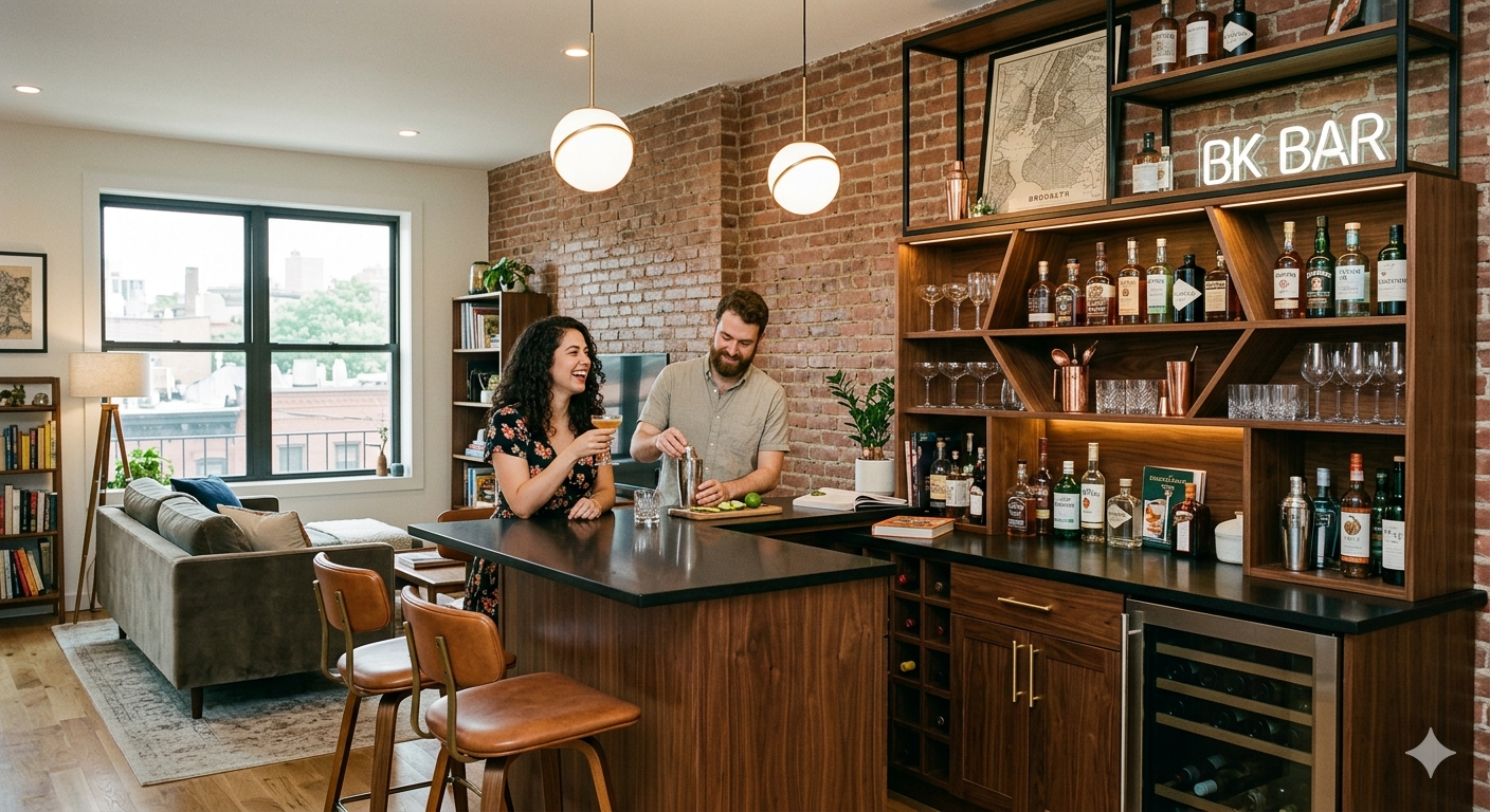 Bar Counter and Cabinets in Brooklyn – Modern Home Bar Design Ideas